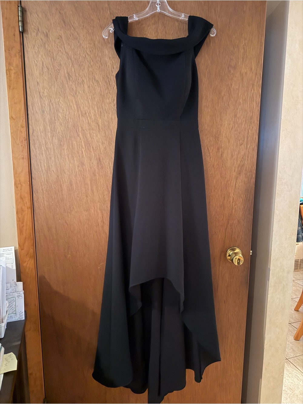 Aqua Black Off-Shoulder High-Low Evening Gown